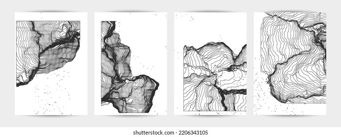 Ultra dünne Netzform. Abstrakte 3D-Computermodellierung der Wissenschaftsgeometrie. Futuristische Schallwelle, die mit zufälligen Teilchen interagiert. Malt wachsende Textur auf Weiß mit Grunge-Textur.
