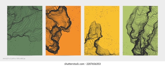 Ultra thin line net shape. Abstract 3D computer modeling science geometry. Futuristic sound wave interacting with random particles. Mold growing texture on flat earthly colored background.