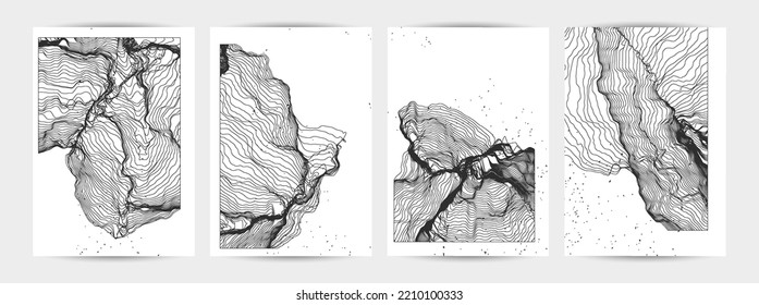 Ultra thin line net shape. Abstract 3D computer modeling science geometry. Futuristic sound wave interacting with random particles. Mold growing texture on white with grunge texture.