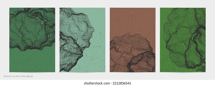 Ultra thin line net shape. Abstract 3D computer modeling science geometry. Futuristic sound wave interacting with random particles. Mold growing texture on flat earthly colored background.