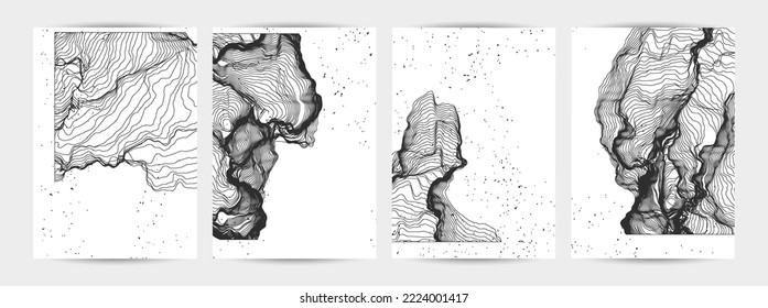 Ultra thin line net shape. Abstract 3D computer modeling science geometry. Futuristic sound wave interacting with random particles. Mold growing texture on white with grunge texture.