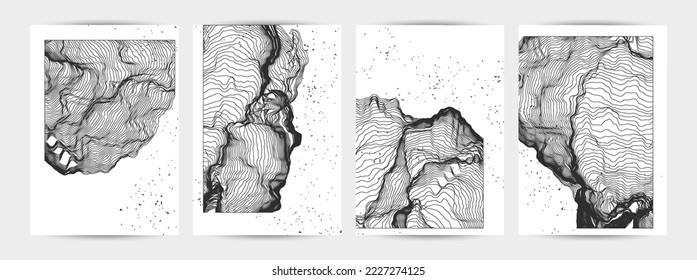 Ultra thin line net shape. Abstract 3D computer modeling science geometry. Futuristic sound wave interacting with random particles. Mold growing texture on white with grunge texture.