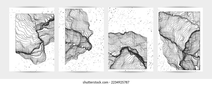 Ultra thin line net shape. Abstract 3D computer modeling science geometry. Futuristic sound wave interacting with random particles. Mold growing texture on white with grunge texture.