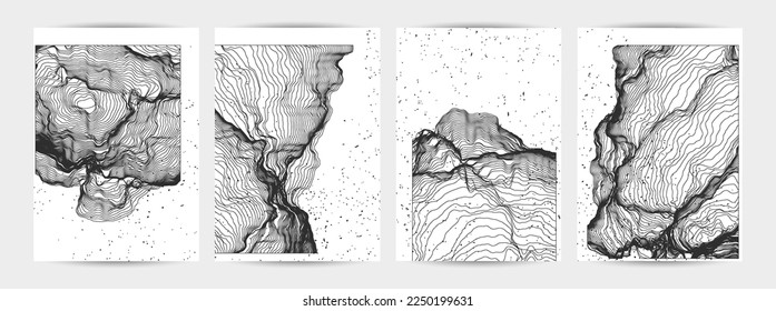 Ultra dünne Netzform. Abstrakte 3D-Computermodellierung der Wissenschaftsgeometrie. Futuristische Schallwelle, die mit zufälligen Teilchen interagiert. Malt wachsende Textur auf Weiß mit Grunge-Textur.