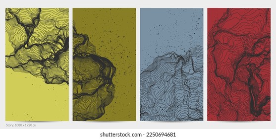 Ultra thin line net shape. Abstract 3D computer modeling science geometry. Futuristic sound wave interacting with random particles. Mold growing texture on flat earthly colored background.