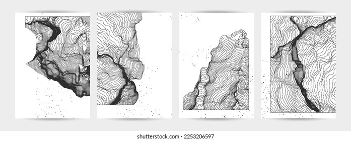Ultra thin line net shape. Abstract 3D computer modeling science geometry. Futuristic sound wave interacting with random particles. Mold growing texture on white with grunge texture.