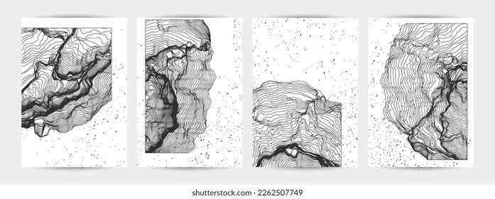 Forma de red de línea ultrafina. Resumen de geometría de modelado de computadora 3D. Ola de sonido futurista que interactúa con partículas aleatorias. Textura de cultivo de moho en blanco con textura de grano.