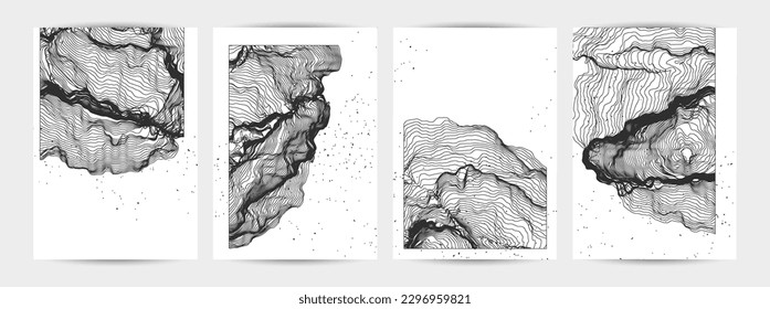 Ultra thin line net shape. Abstract 3D computer modeling science geometry. Futuristic sound wave interacting with random particles. Mold growing texture on white with grunge texture.