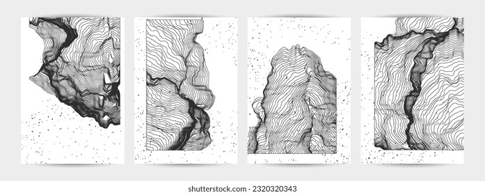 Forma de red de línea ultrafina. Resumen de geometría de modelado de computadora 3D. Ola de sonido futurista que interactúa con partículas aleatorias. Textura de cultivo de moho en blanco con textura de grano.