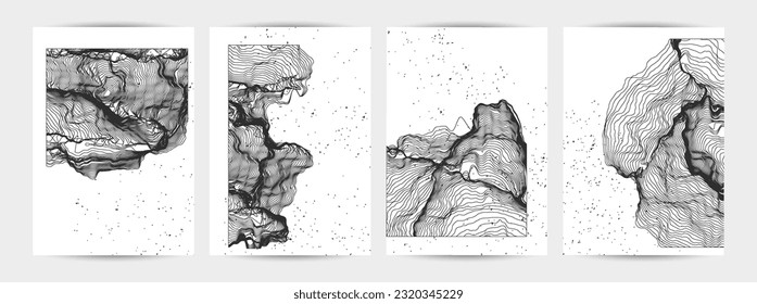 Ultra dünne Netzform. Abstrakte 3D-Computermodellierung der Wissenschaftsgeometrie. Futuristische Schallwelle, die mit zufälligen Teilchen interagiert. Malt wachsende Textur auf Weiß mit Grunge-Textur.