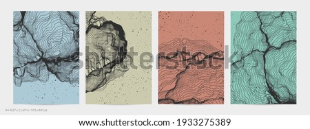 Ultra thin line net shape. Abstract 3D computer modeling science geometry. Futuristic sound wave interacting with random particles. Mold growing texture on flat earthly colored background.