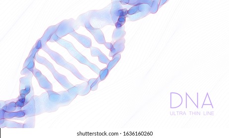 Ultra thin line shallow DNA double helix colorful illustration. Mysterious source of life trendy background. Genom 3d futuristic science image. Conceptual design of genetics information