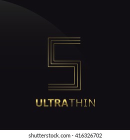 Ultra thin S Letter logo template. Golden S letter symbol