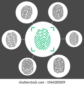 Ultra thin vector fingerprint icons set, isolated Sci-Fi future identification authorization system. Security and prints of human fingers to pass access. System of bio recognition, identifying methods