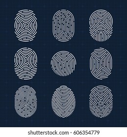 Ultra Thin Vector Fingerprint Icons Set, Isolated Sci-Fi Future Identification Authorization System
