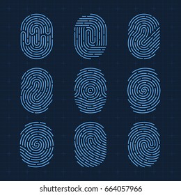 Ultra Thin Vector Fingerprint Outline Icons Set, Isolated Sci-Fi Future Identification Authorization System
