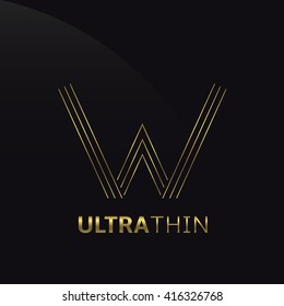 Ultra thin W Letter logo template. Golden W letter symbol