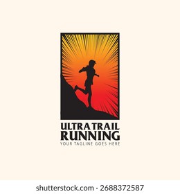 Ultra Trail running logo vector illustration on background image
