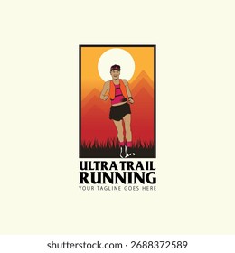 Ultra Trail running logo vector illustration on background image