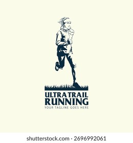 Ilustración vectorial de logotipo de carrera Ultra Trail sobre fondo blanco