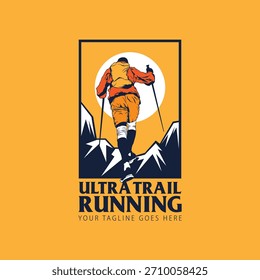 Ultra Trail running logo vector illustration background image