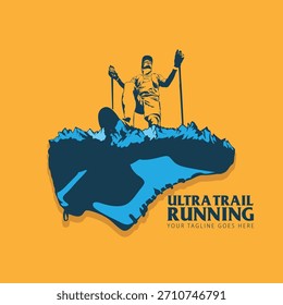 Ultra Trail running logo vector illustration on background