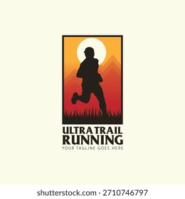 Ultra Trail running logo vector illustration on background