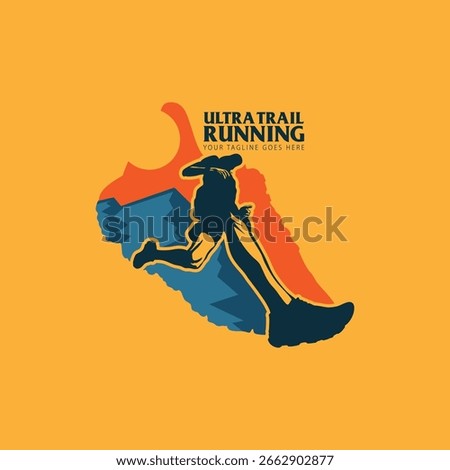 Ultra Trail running logo vector illustration on white background