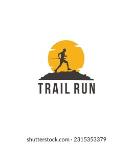 Ultra Trail running road hill logo design vector icon