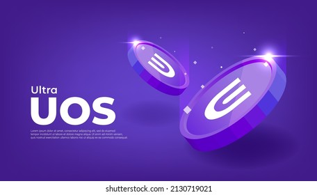 Ultra (UOS) coin cryptocurrency concept banner background.