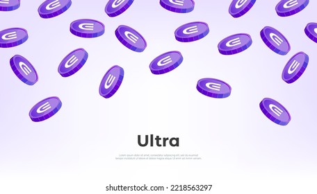 Ultra (UOS) coin falling from the sky. UOS cryptocurrency concept banner background.