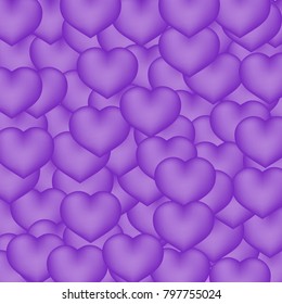 Ultra violet 3d background with realistic hearts. Valentine's day greeting card backdrop. Romantic vector illustration. Easy to edit design template for your artworks.