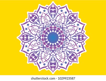 Ultra Violet Abstract vector bohemian isolated mandala or nament on yellow background. 