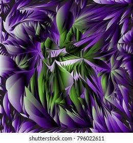 Ultra violet background with abstract green leaves. dynamic backdrop for your design