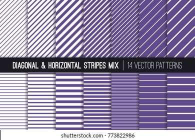 Ultra Violet Diagonal and Horizontal Stripes Vector Patterns. 2018 Color of the Year. Modern Striped Backgrounds. Pin Stripes & Candy Stripes. Variable Thickness Lines. Pattern Tile Swatches Included.