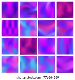 Ultra violet hologram set. UV luminous neon light effect background.  Retro 80s techno acid style.