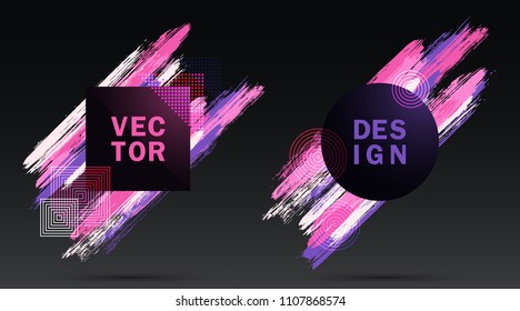 Ultra violet and pink frames with paint brush strokes vector collection. Borders with painted brushstrokes backgrounds. Graphics design templates for fashionable banners, party flyers, posters