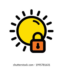 Ultra violet protection flat symbol. SPF icon. Sun ray sign. Thin color icon on white background. Vector illustration in simple style.