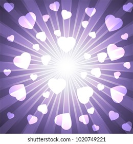Ultra violet purple burst with many white hearts for abstract vector design background concept