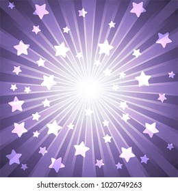 Ultra violet purple burst with many white stars for abstract vector design background concept