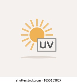 Ultra violet rays sun. Color icon with shadow. Weather vector illustration