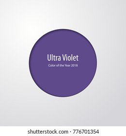 Ultra violet round shaped 3d cutout background with shadow. Ultra violet trendy color of the year 2018 swatch card template. Vector illustration 