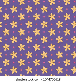 Ultra violet seamless pattern with flowers and dots. Vector illustration