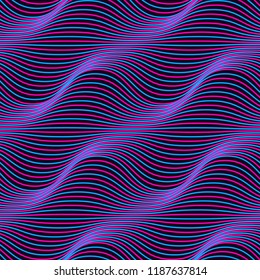 Ultra violet seamless pattern with wavy lines. Purple mystery ultraviolet luminescence background. Vector illustration