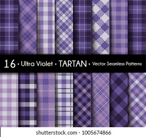 Ultra Violet Set Tartan Seamless Pattern Background. Violet   Color  Plaid.  Flannel Shirt Patterns. Trendy Tiles Vector Illustration for Wallpapers. Color of the Year 2018