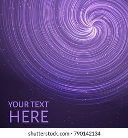 Ultra violet space background. Spiral and sparkling particles vector illustration. Easy to edit design template for your artworks.