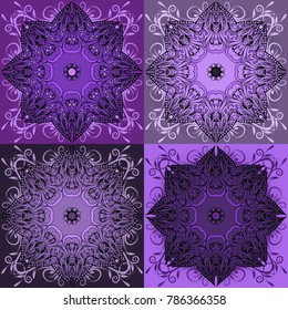 Ultra violet tiles set, color of the year 2018, ultra violet mandala background. ultra violet tiles, mandala. Future color trend ultra violet. Abstract. vector, floral mandala, oriental, Indian.