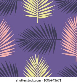 Ultra violet tropical palm leaves seamless pattern. Vector illustration.