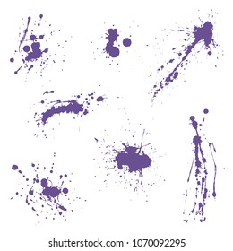 Ultra violet various spray paint graffiti decorative splatters. Vector illustration