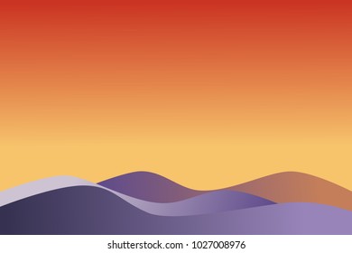 Ultra violet waves on gradient colorful surface (yellow, orange, red), similar to mountain view at dawn time. Use as background on presentation slide or graphic design. Vector illustration. 